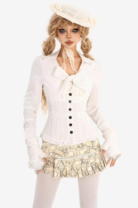 Bow Polka Dot Long-Sleeved Top