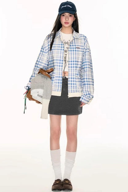 Strappy Blue Plaid Jacket Set-Up