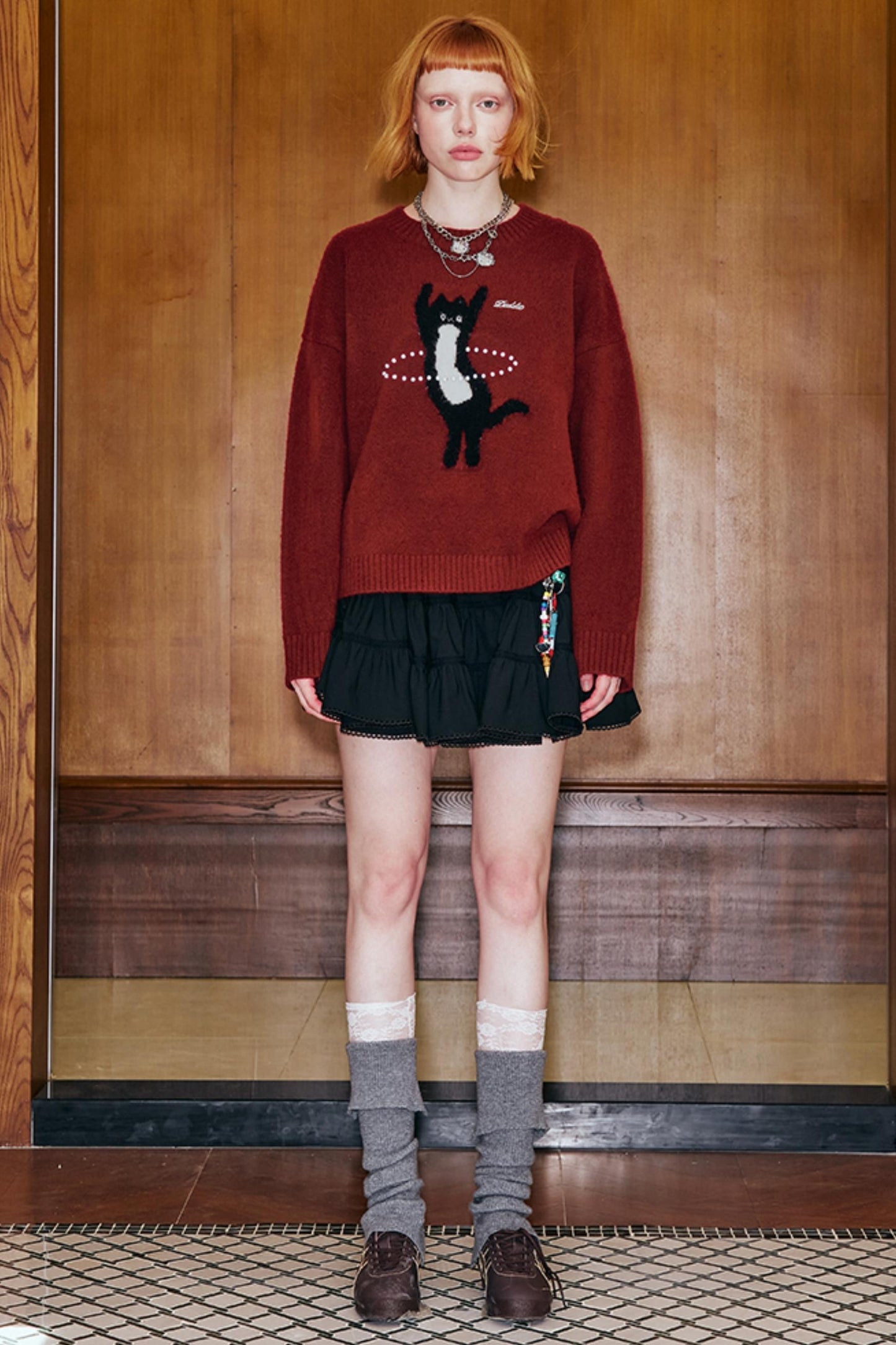 Laser Beaded Knitted Cat Top