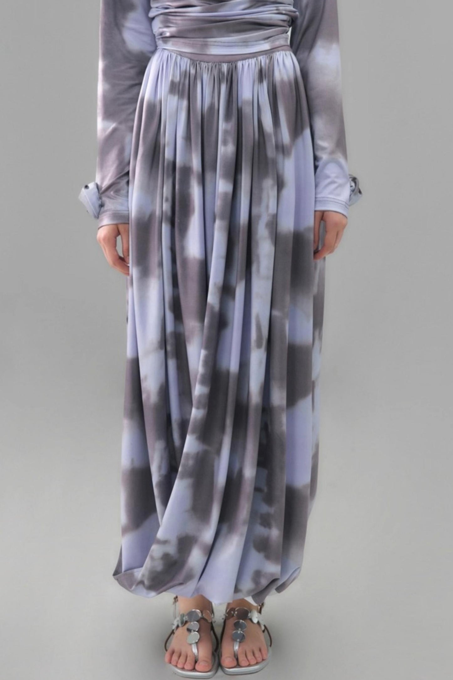 Poetic Swing Collar Print T-Shirt & Skirt Set-Up