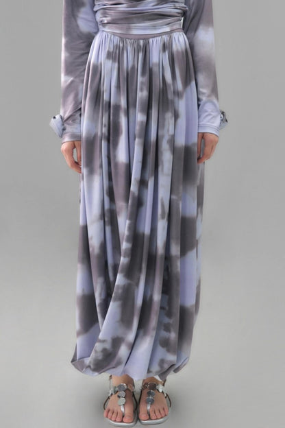 Poetic Swing Collar Print T-Shirt & Skirt Set-Up