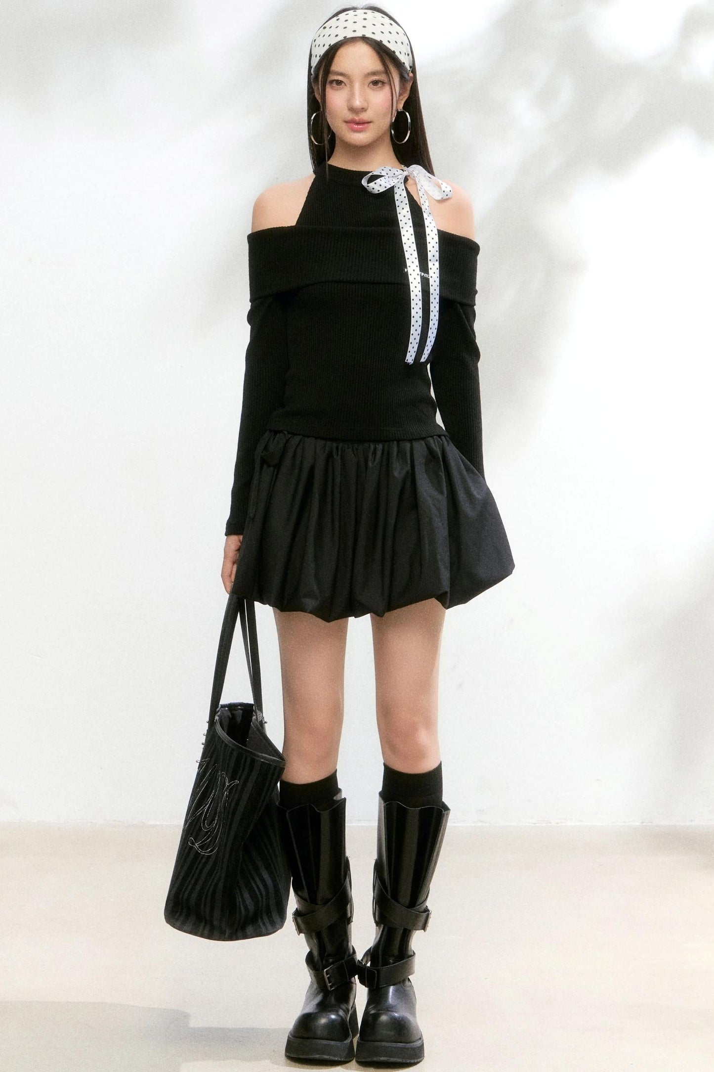 Polka Dot Knitwear Sweater Skirt Set-Up