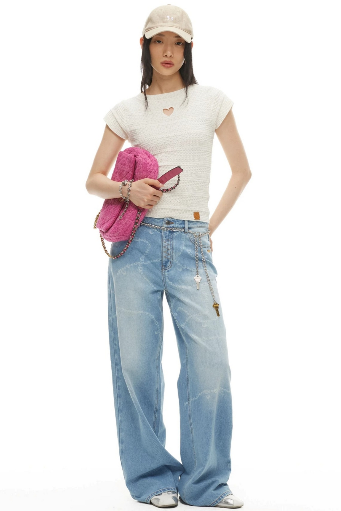 Wide-Leg Diamond Chain Jeans
