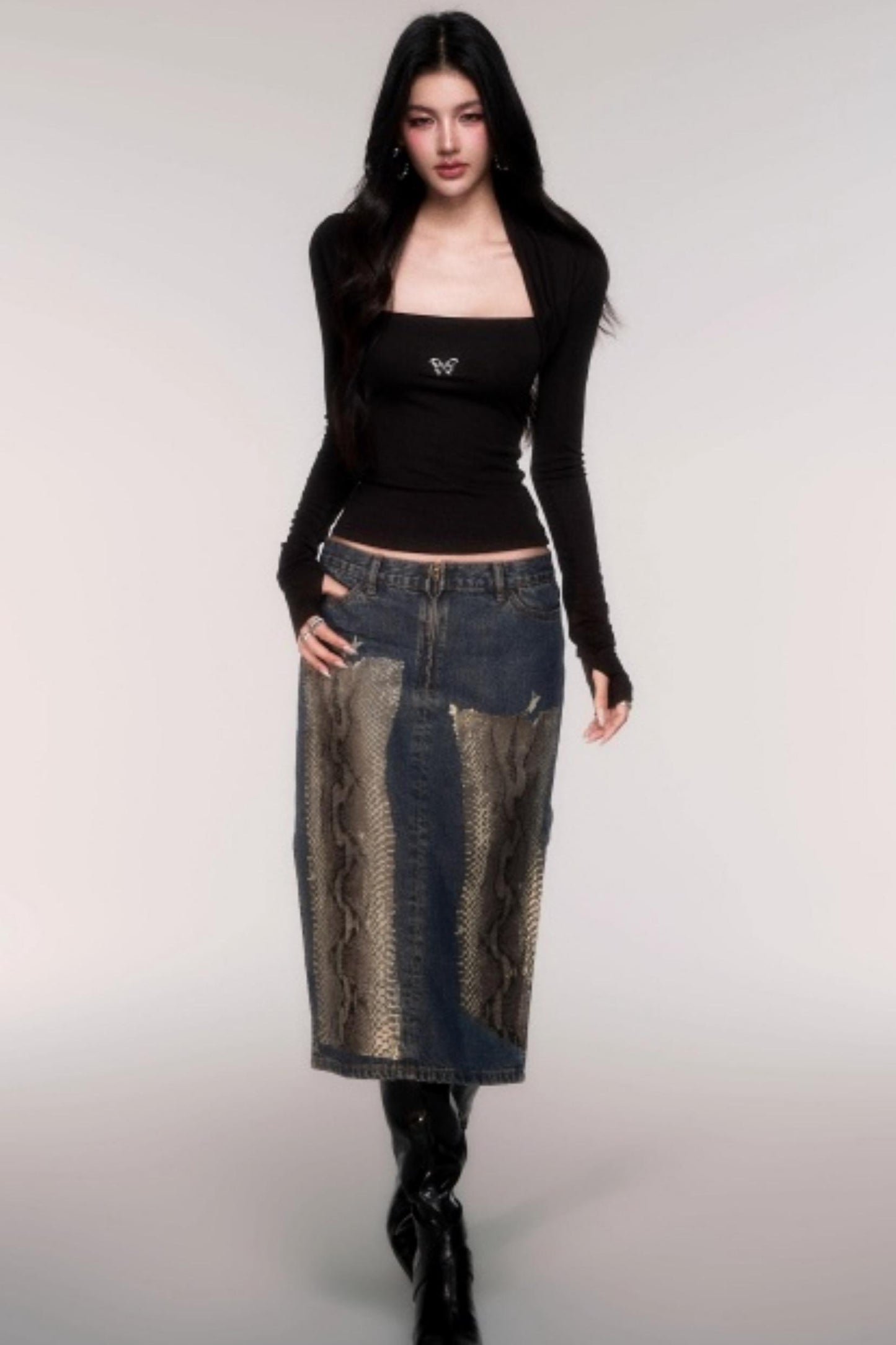 Fake Two Sleeve Slim Knit Top