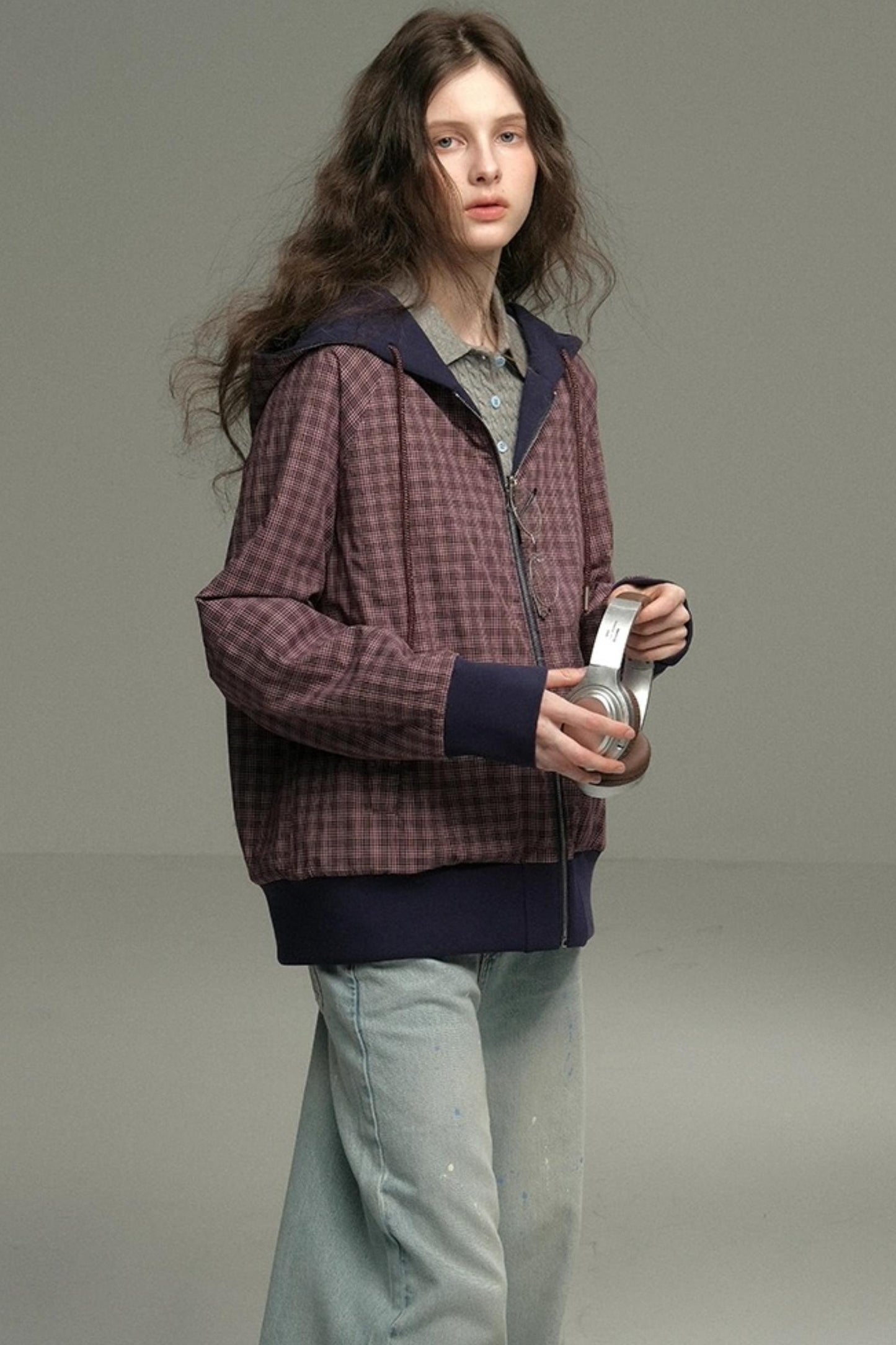 Layer Plaid Hooded Jacket