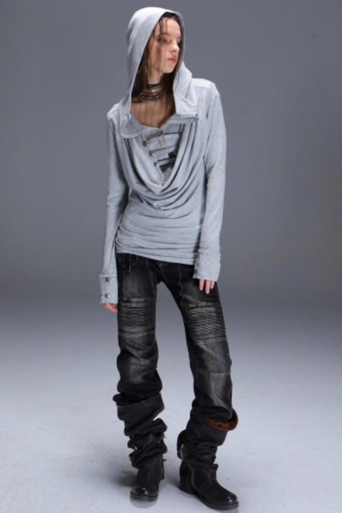 Hooded Metal Buckle Knit Top