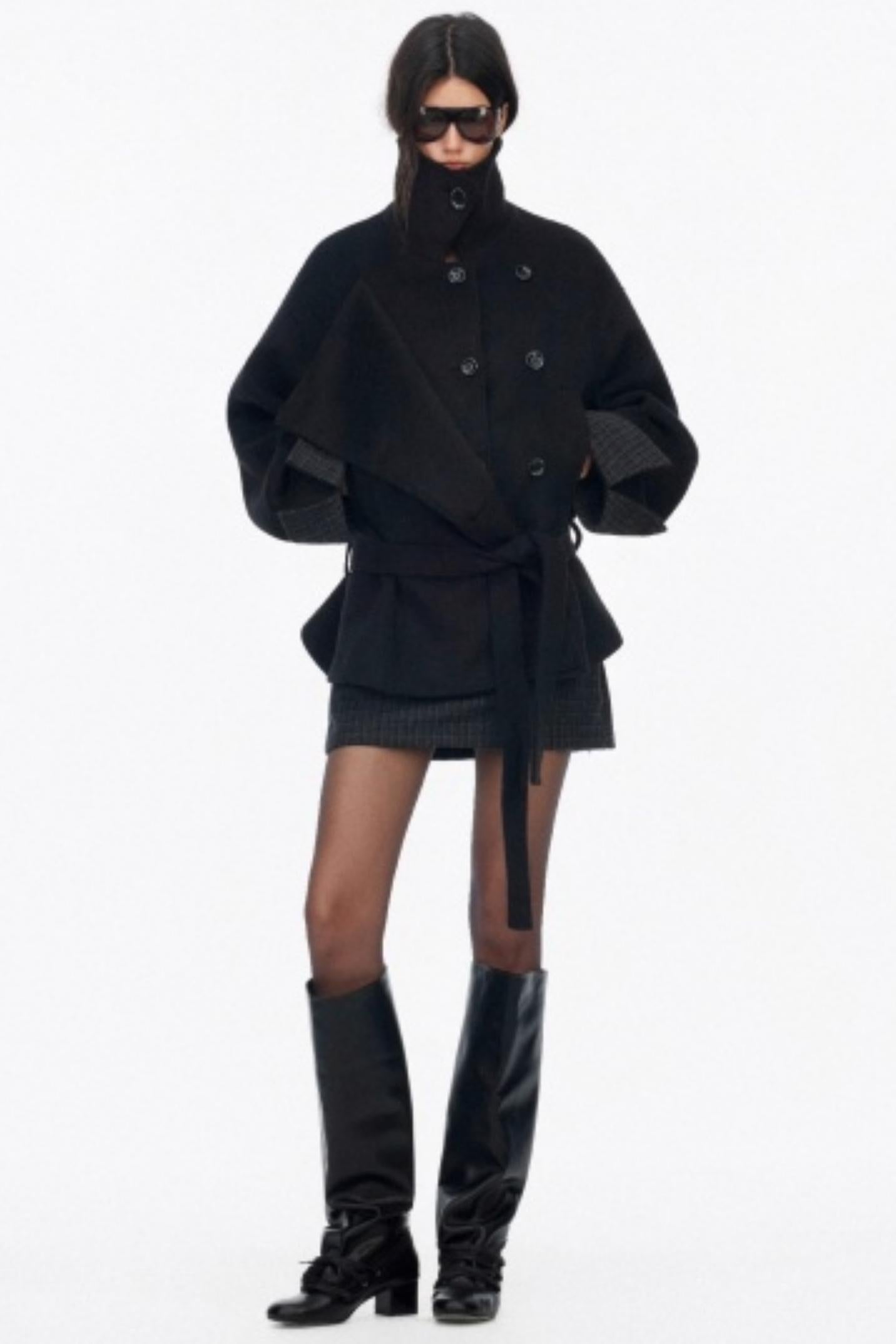 Lapel Asymmetrical Wool Coat Set-Up