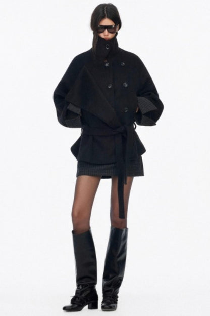 Lapel Asymmetrical Wool Coat Set-Up