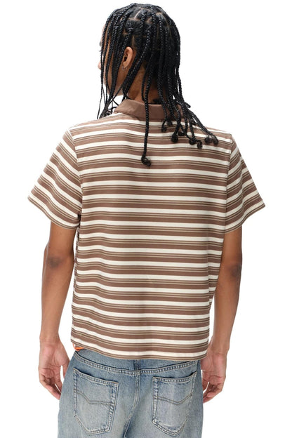 Retro Striped Embroidered Polo Shirt