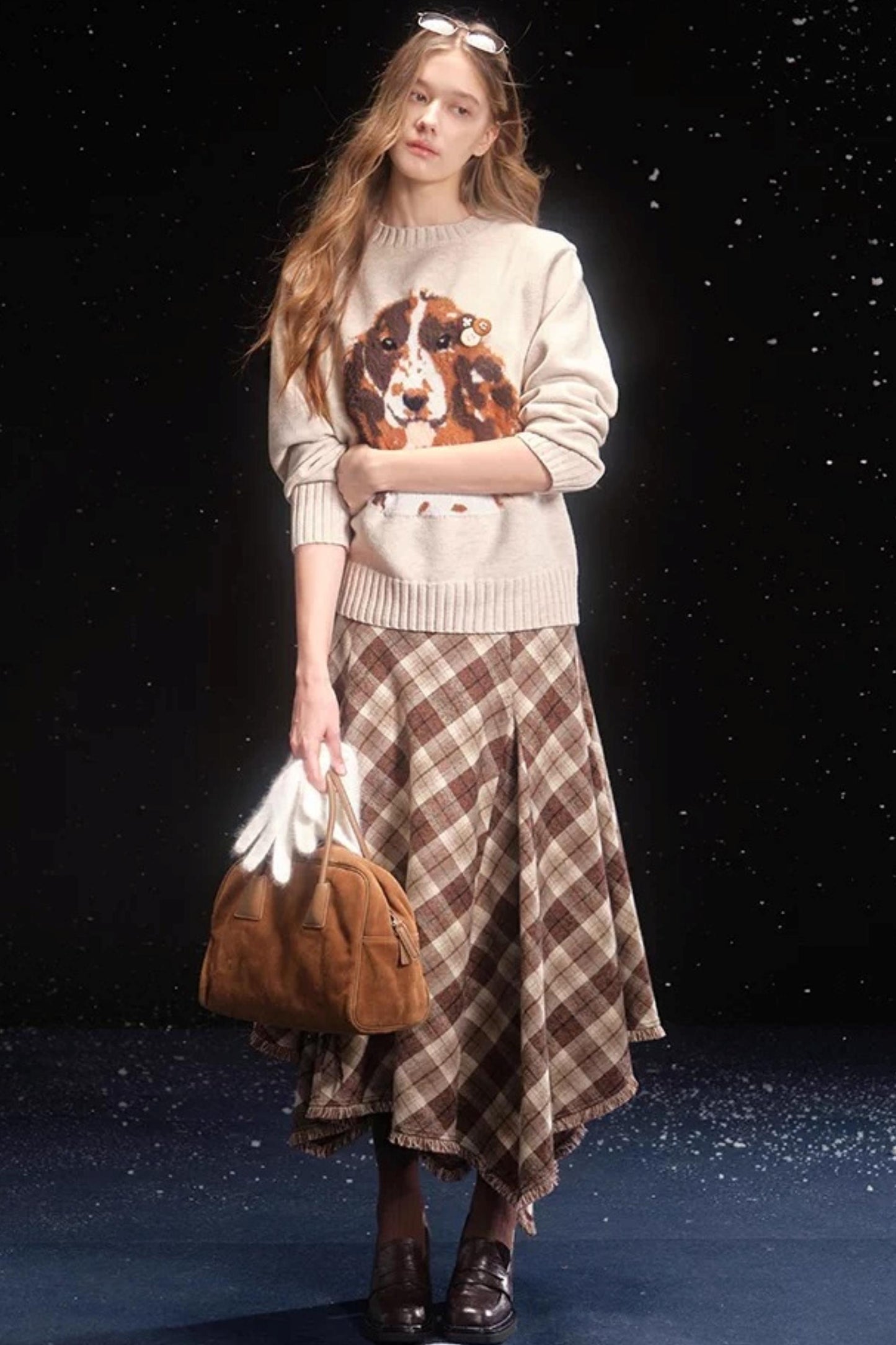 Oatmeal Mink Fur Sweater Scarf Set-Up