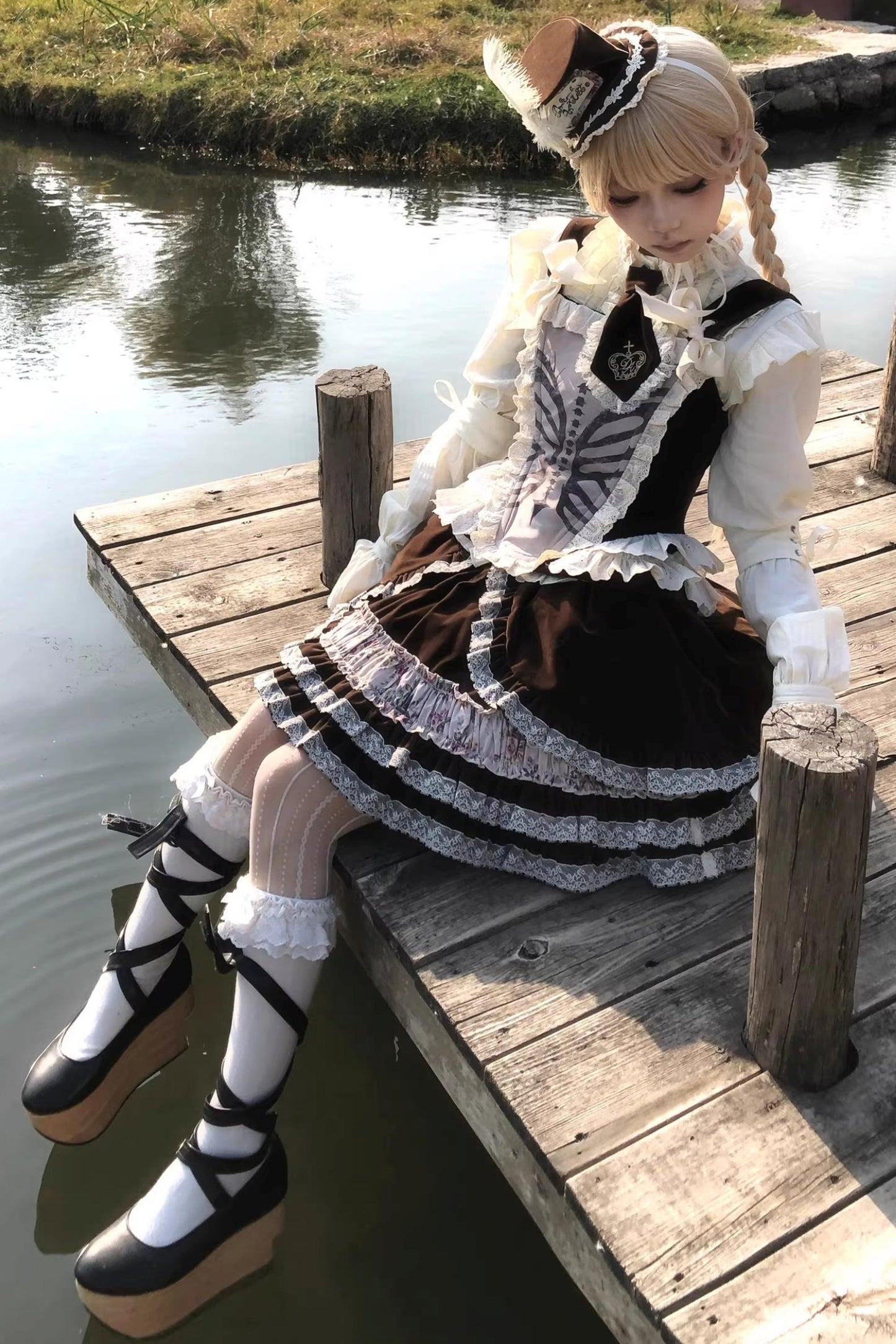 Bone Print Velvet Corset Vest