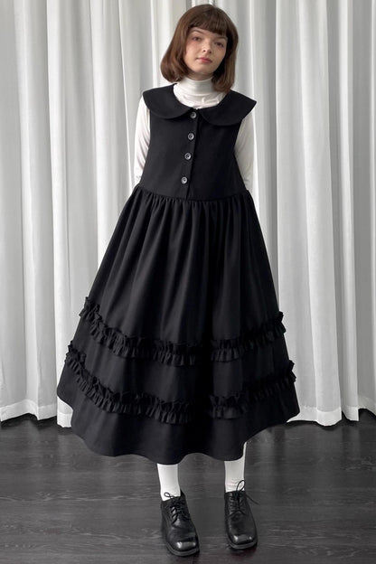 Black Woolen Layered Vest Dress