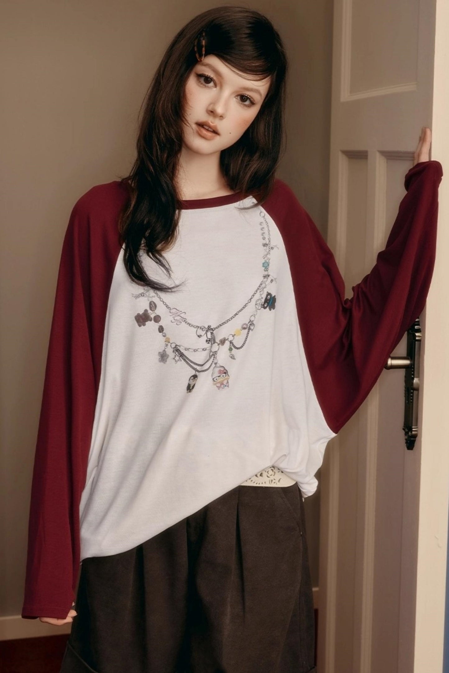 Contrasting Raglan Sleeve Top