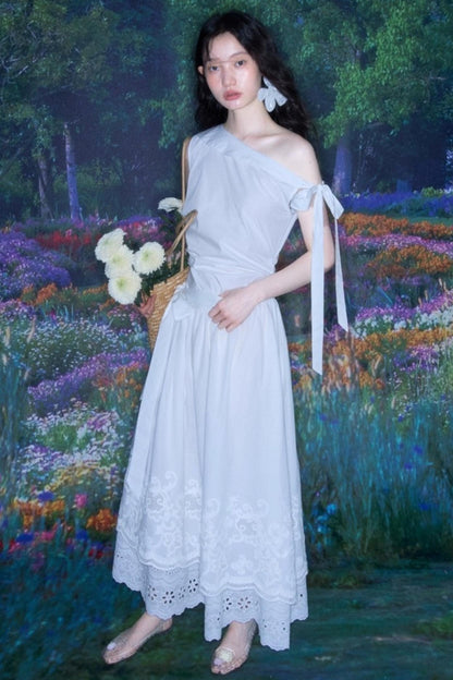 Sunshine Island Tencel Lace-Up Cinched Waist Dress