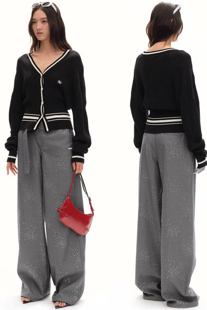 Starry Rhinestone Wide-Leg Pants