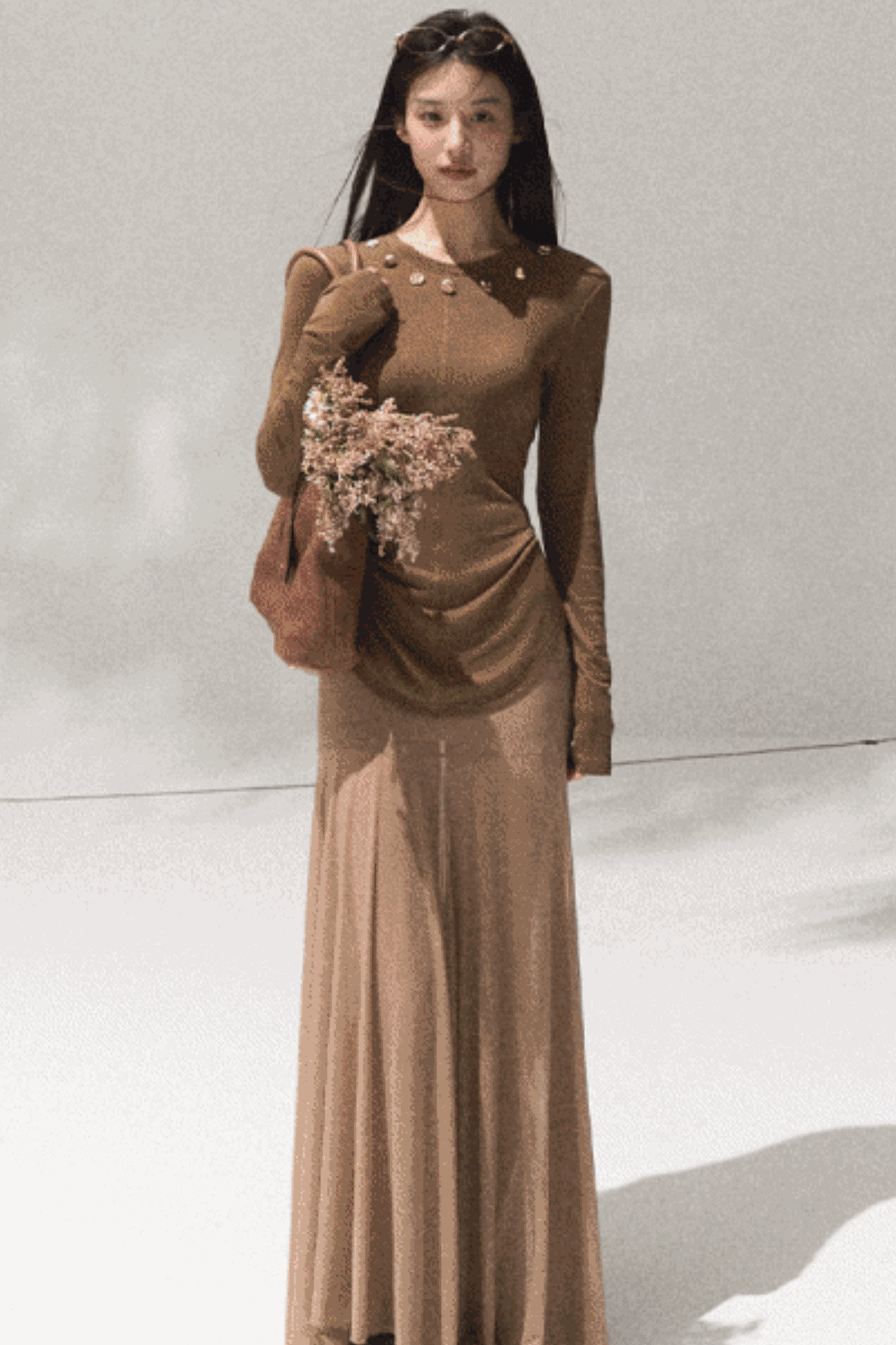 High-Waisted Knit Mesh Skirt