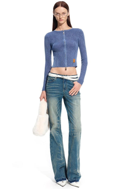 Wool Cropped Crew Neck Cardigan