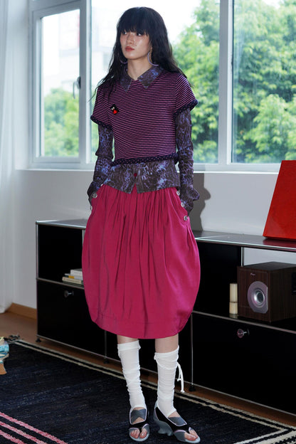 Vintage Striped Rolled Hem Short-Sleeve Top