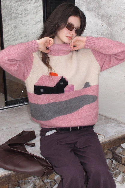 Pink Vintage Cashmere-Like Turtleneck Sweater