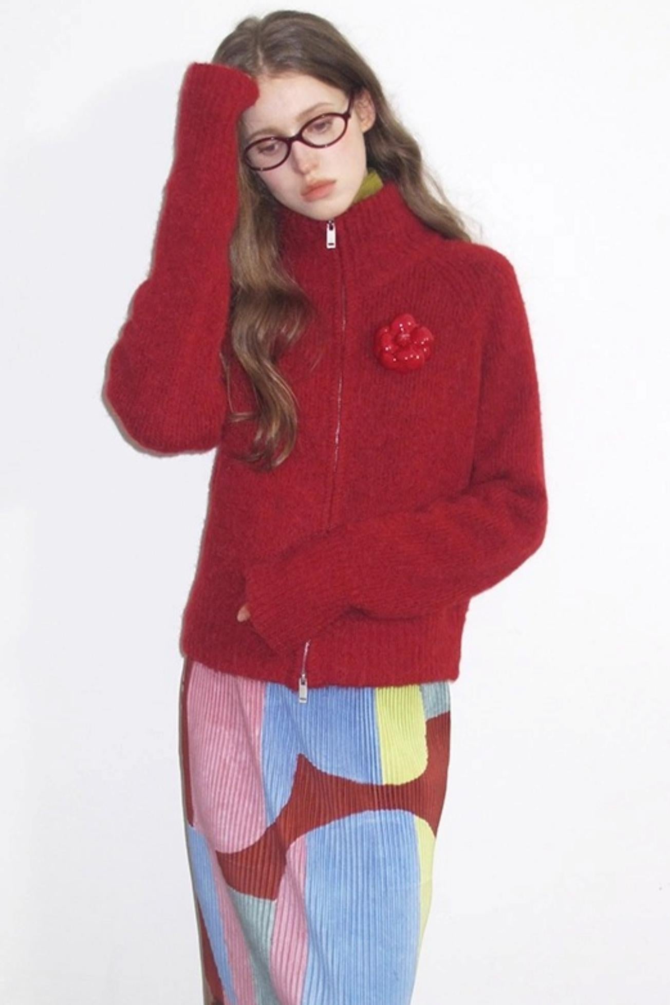 Quetzal Red Alpaca Wool Cardigan