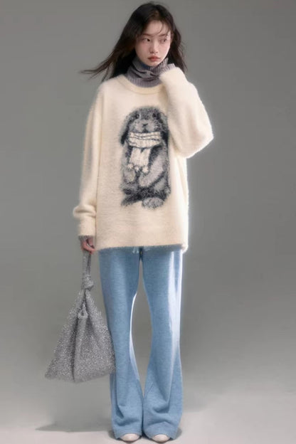 Color-Blocked Rabbit Jacquard Sweater
