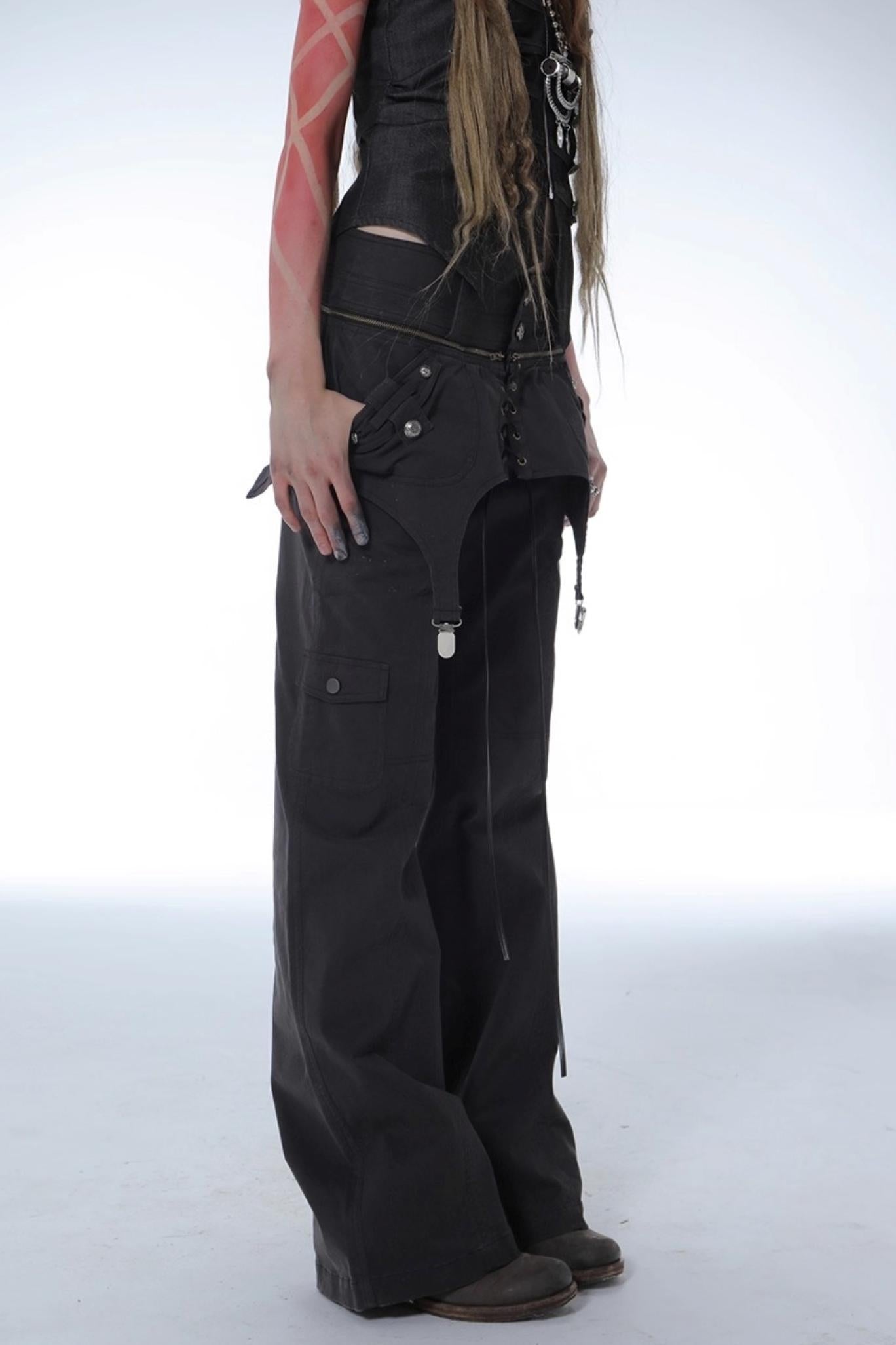 Layered Distressed Straight Cargo Pants