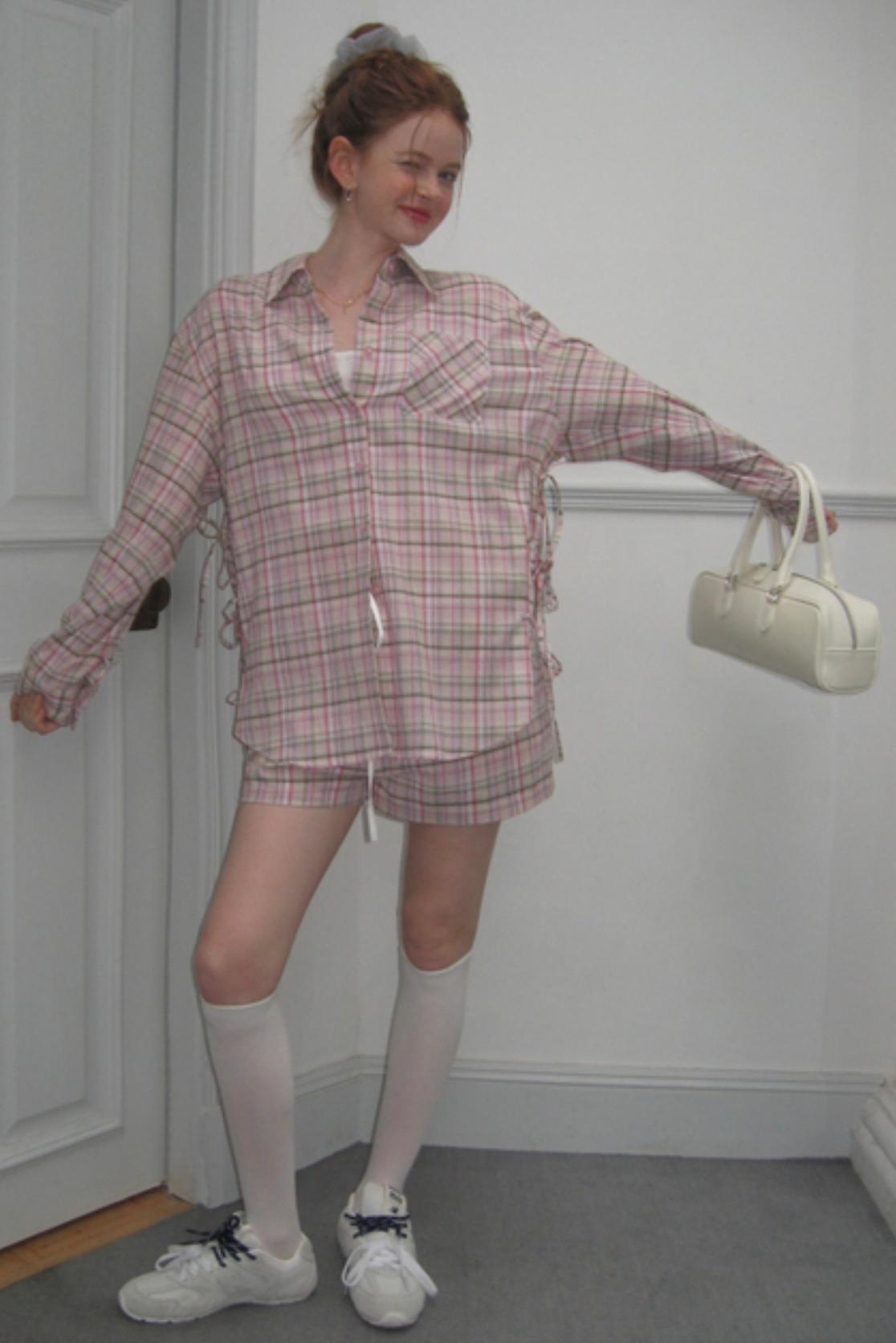 Purple Plaid Tie-Front Shirt Pants Set-Up