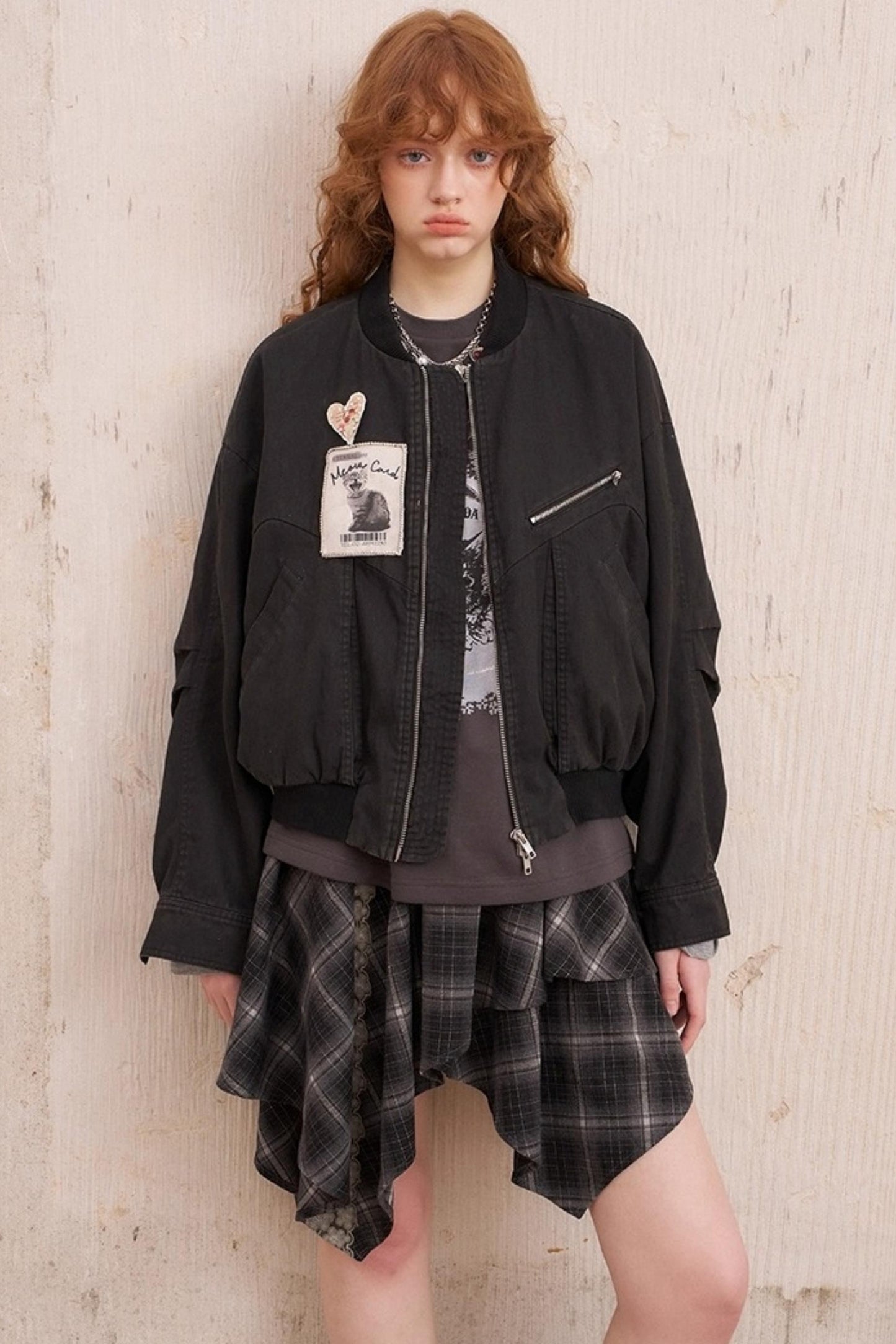 Kitten Badge Dropped Shoulder Jacket