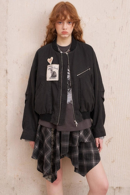 Kitten Badge Dropped Shoulder Jacket