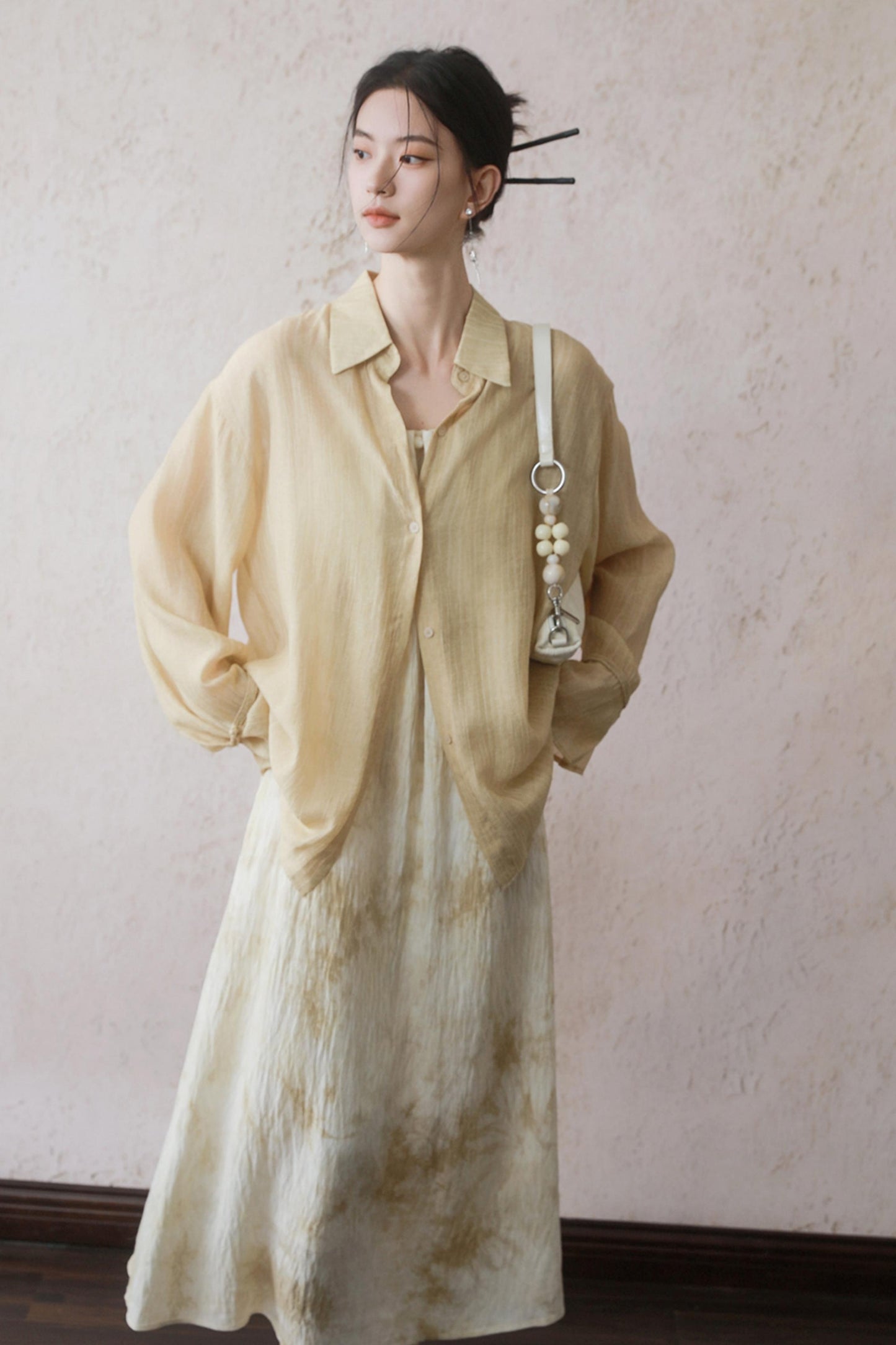 Beige Beaded Camisole Dress