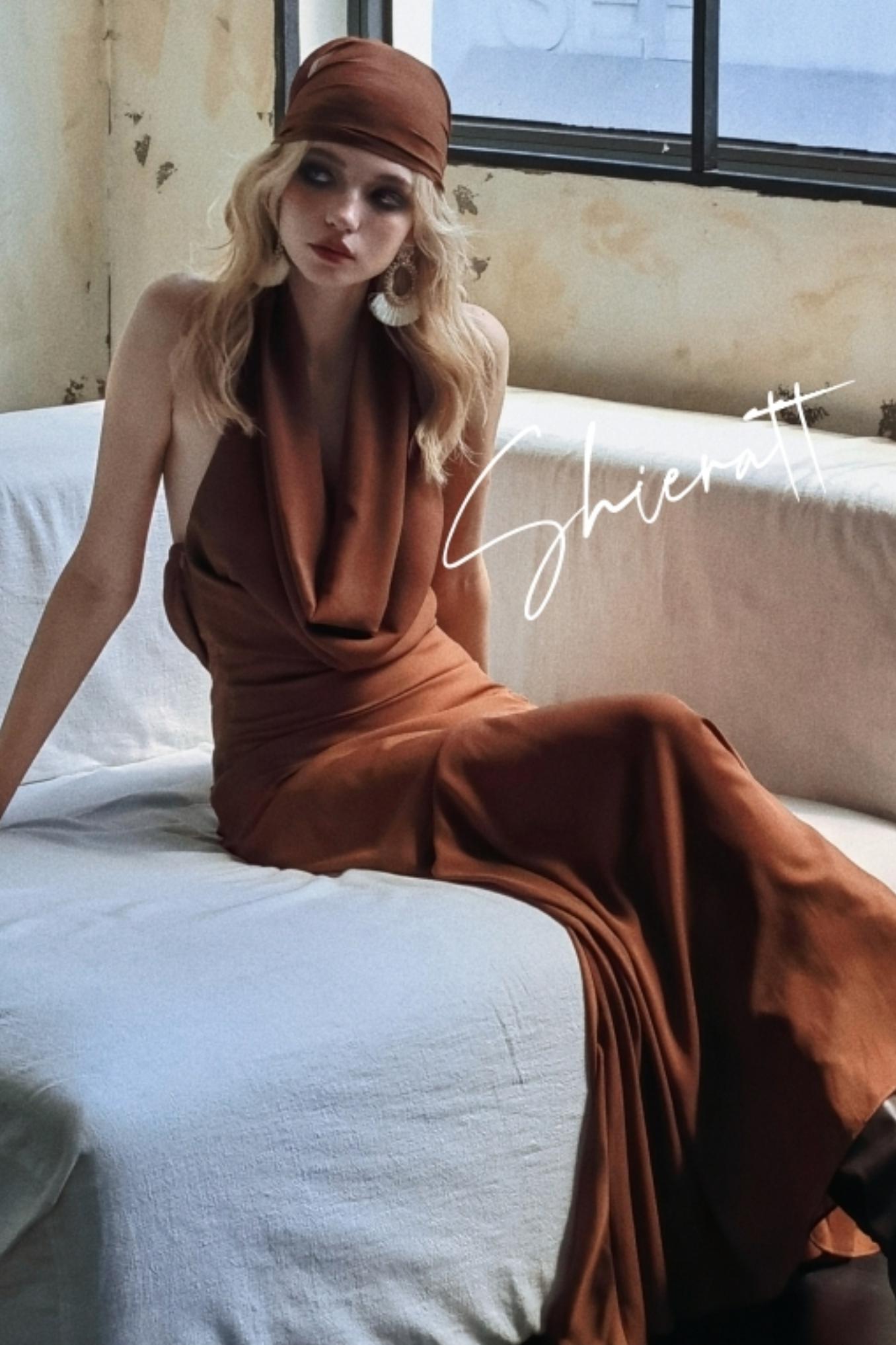 Caramel Swing Halter Dress