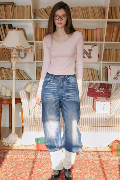 Blue Distressed Denim Pants