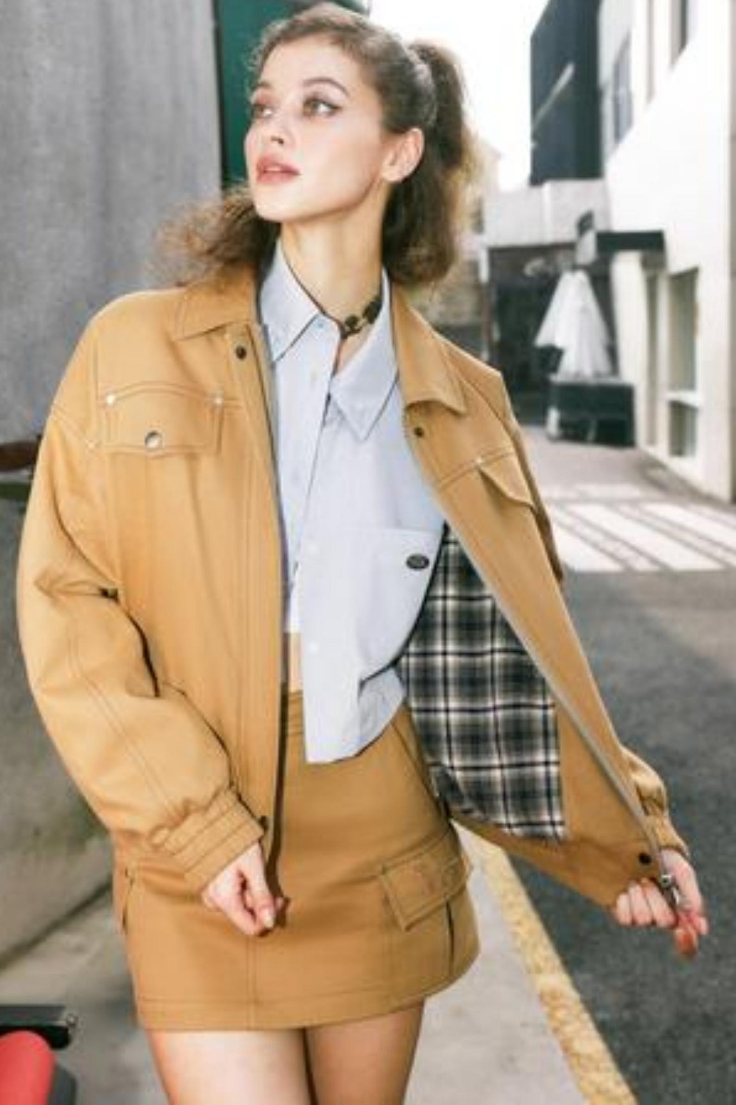 Khaki Letter Mini Skirt