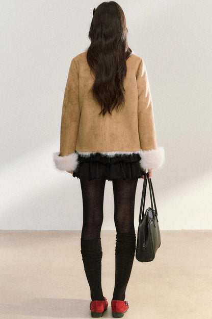 Suede Rivet Fur Collar Lapel Jacket