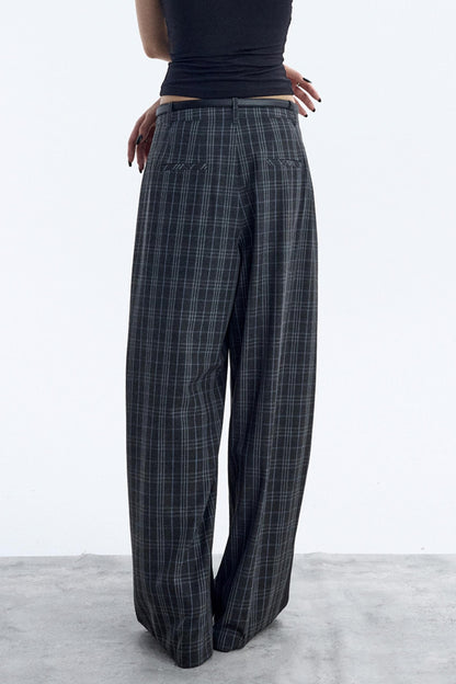 Irregular Plaid Wide-Leg Pants