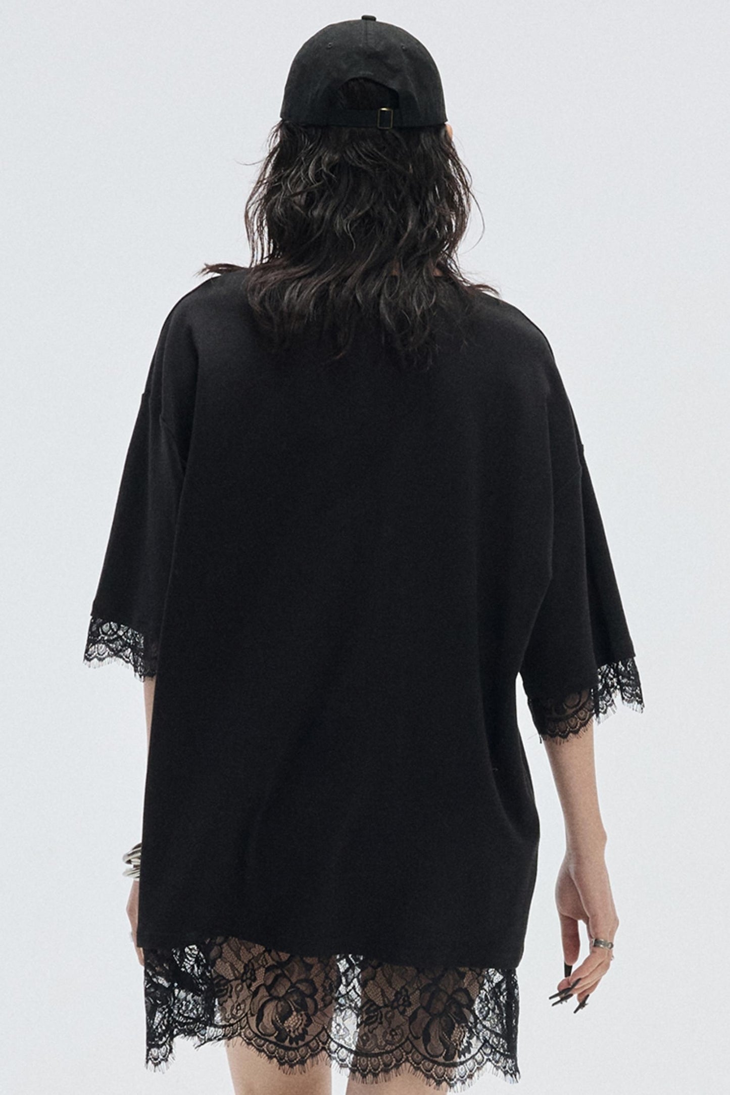 Patchwork Lace Crew Neck Long Top