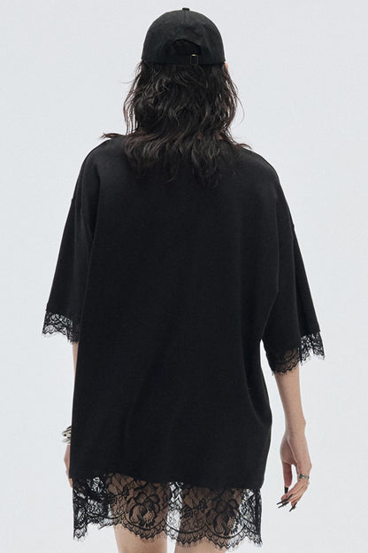 Patchwork Lace Crew Neck Long Top