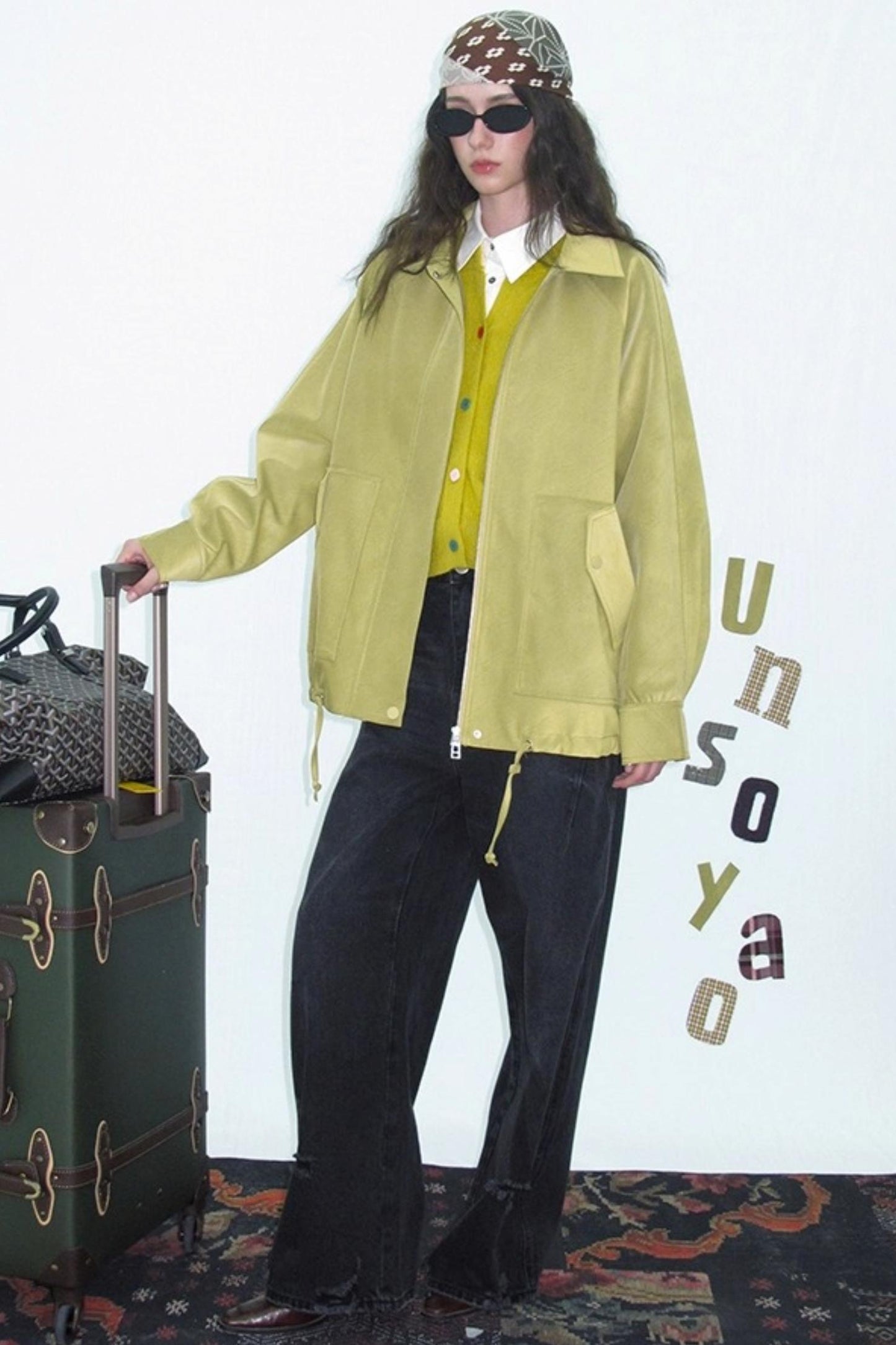 Green Lapel Leather Jacket