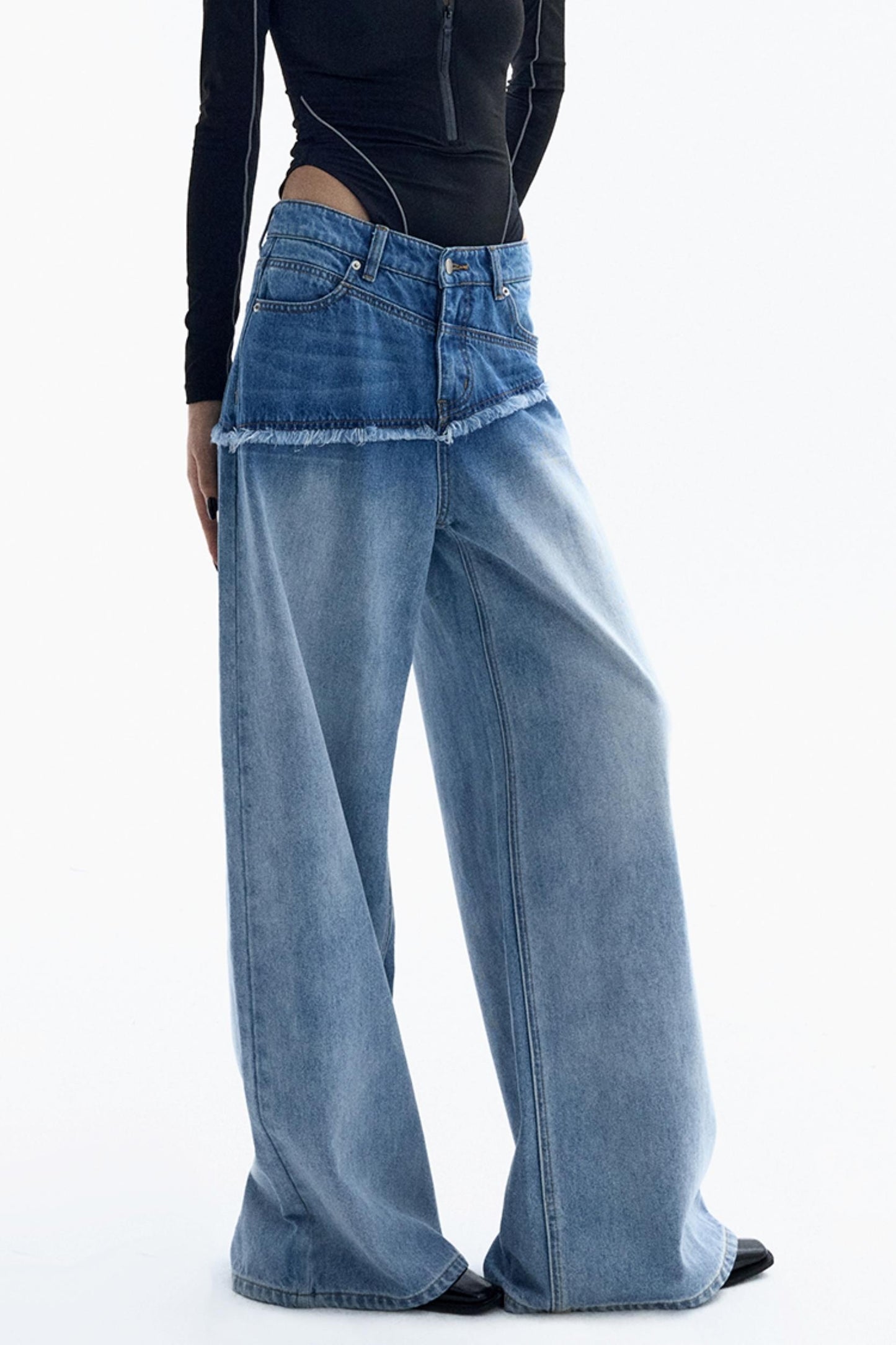 Washed Blue Gradient Wide-Leg Pants