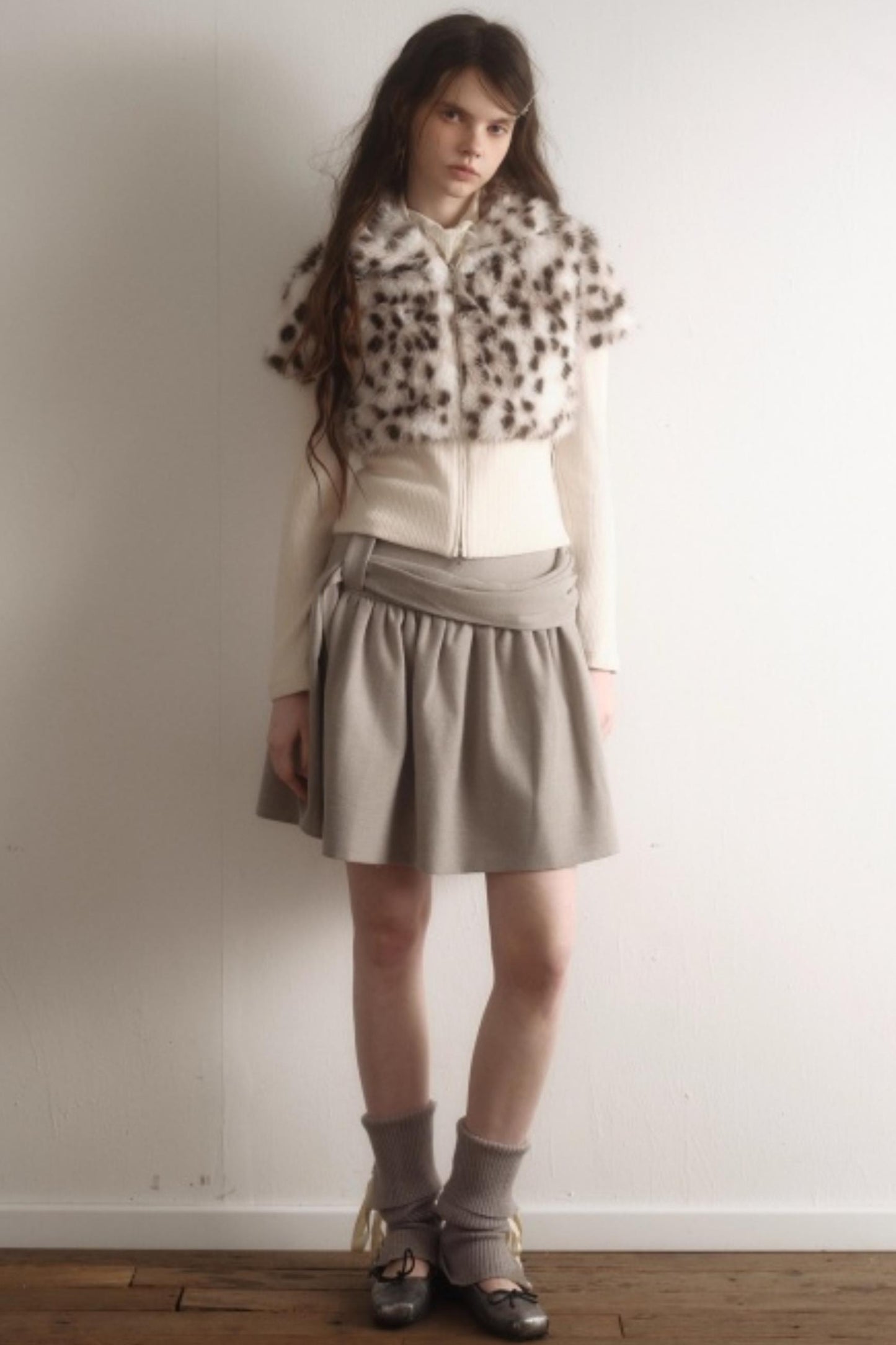 Misty Gray Pleated A-Line Skirt