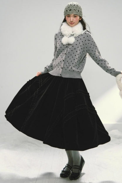 Velvet Ruffled Floral Skirt