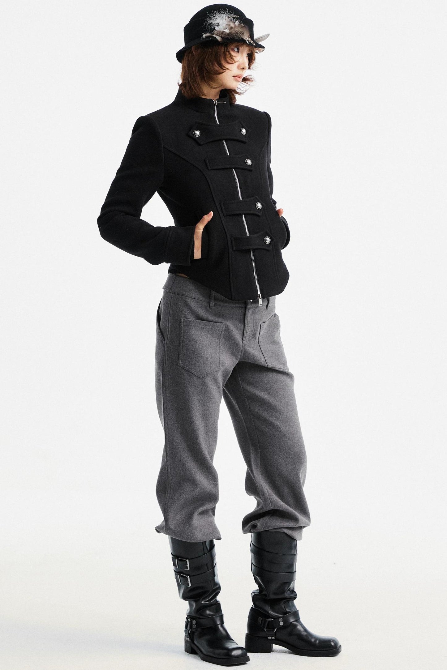 Gray Tapered Flared Pants