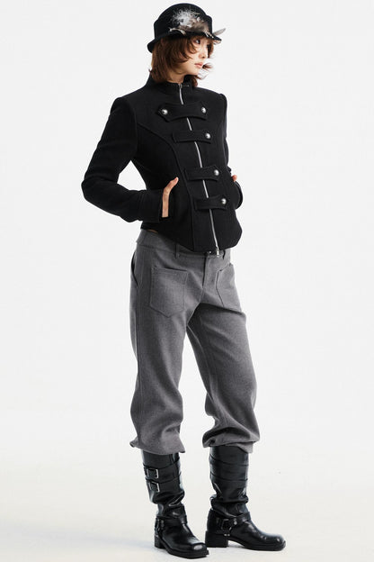 Gray Tapered Flared Pants