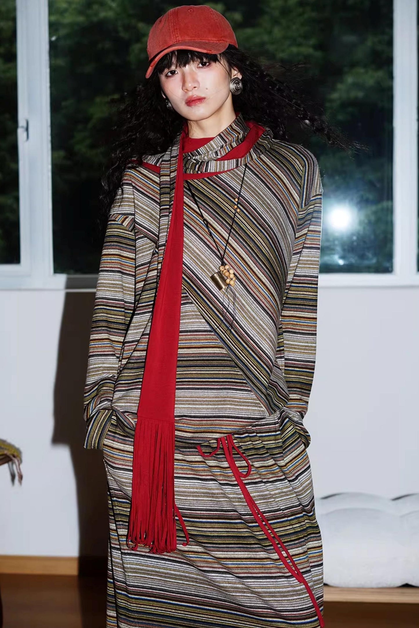 Striped Brushed Long-Sleeved Top