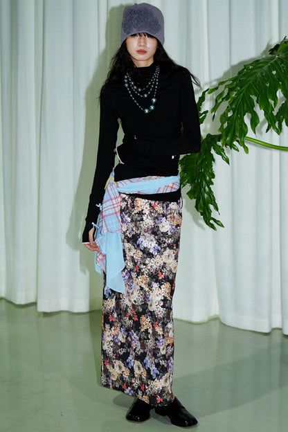 Gold Floral Pleated Skirt