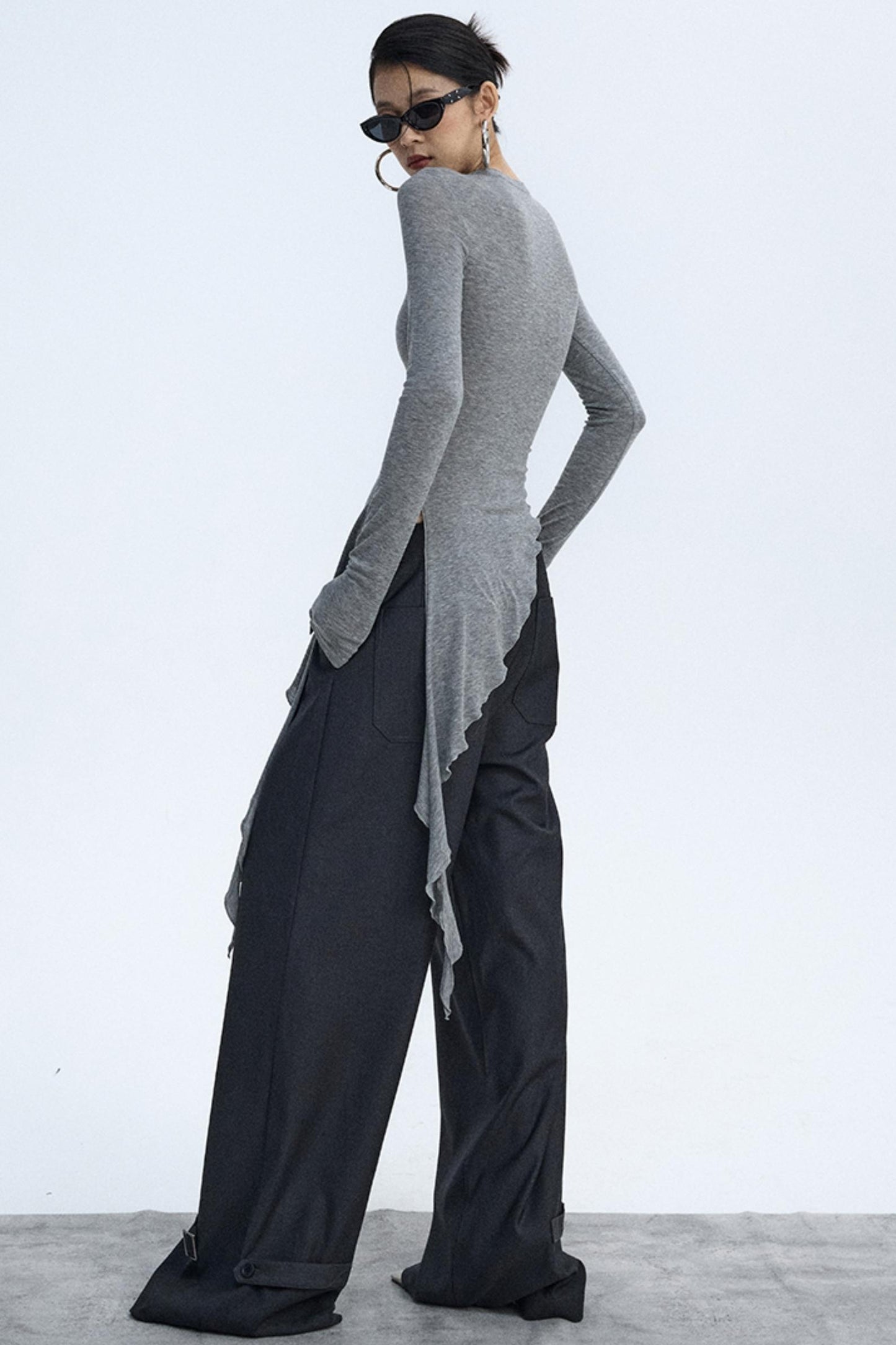 Ruffled Lyocell Asymmetrical Top