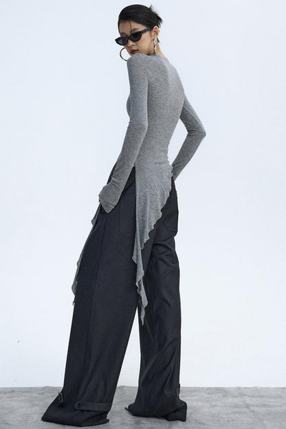 Ruffled Lyocell Asymmetrical Top