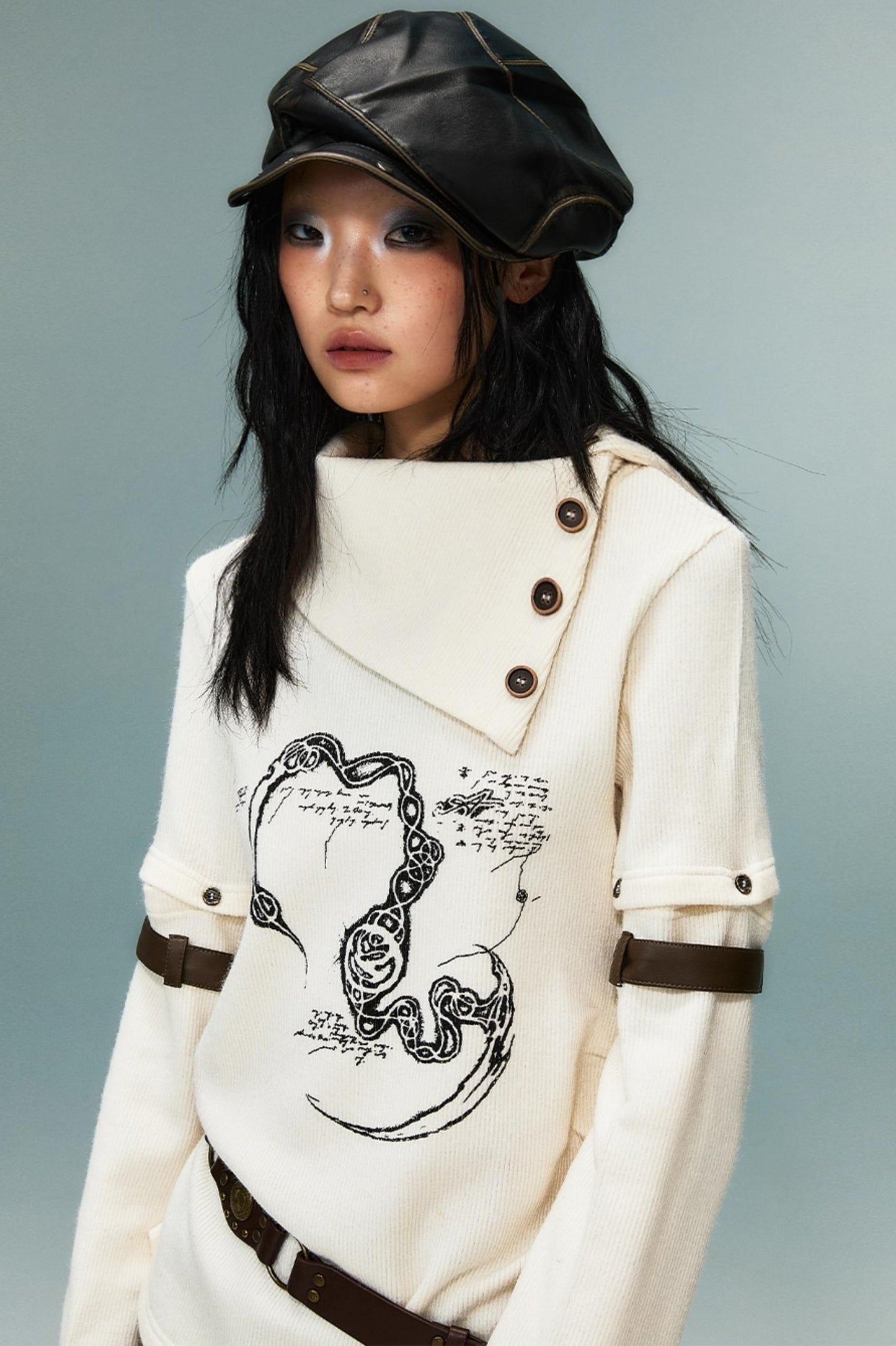 Vintage Detachable Sleeve Cross Knit Top