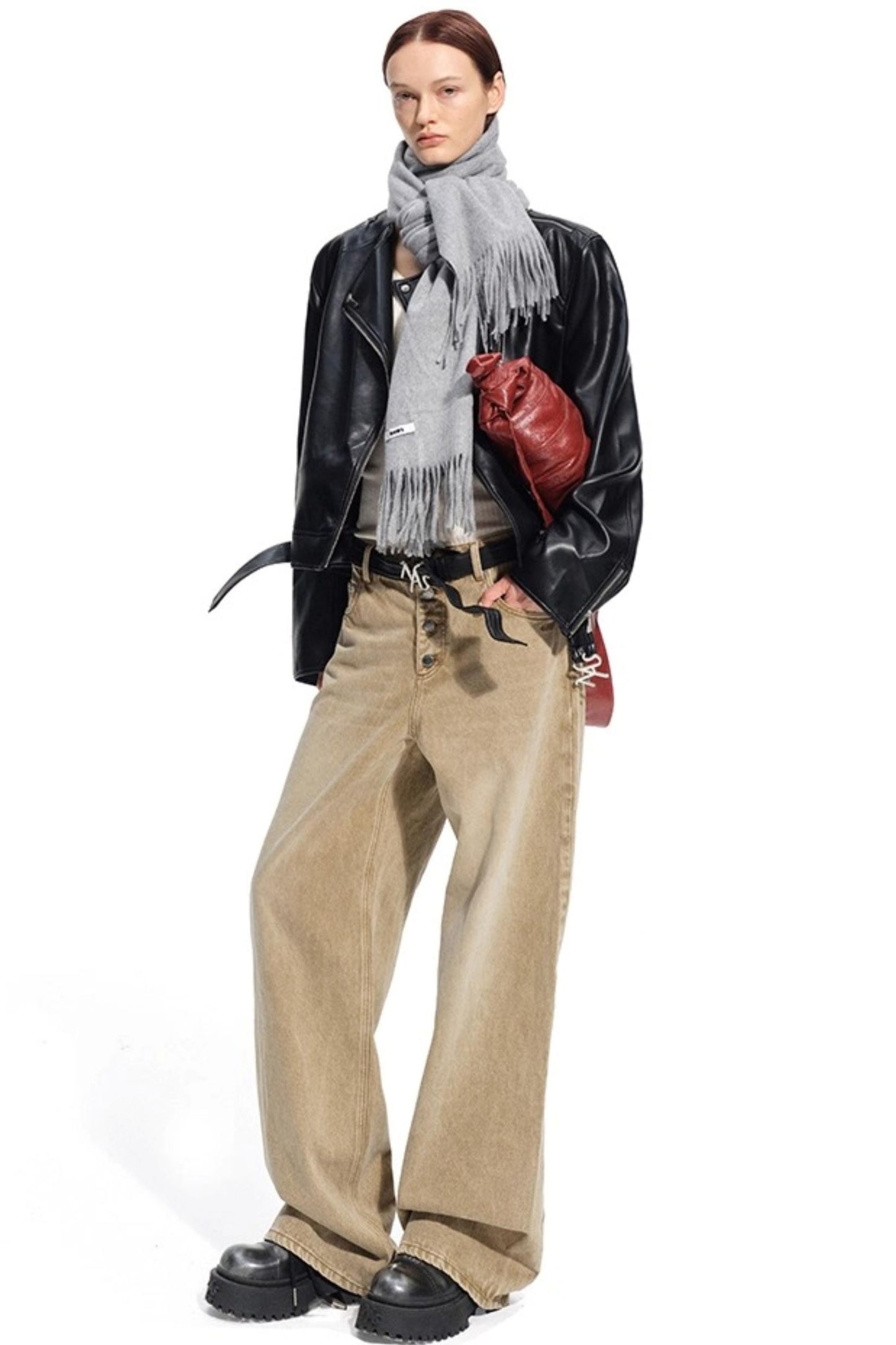 Heavy Washed Twill Denim Loose Jeans