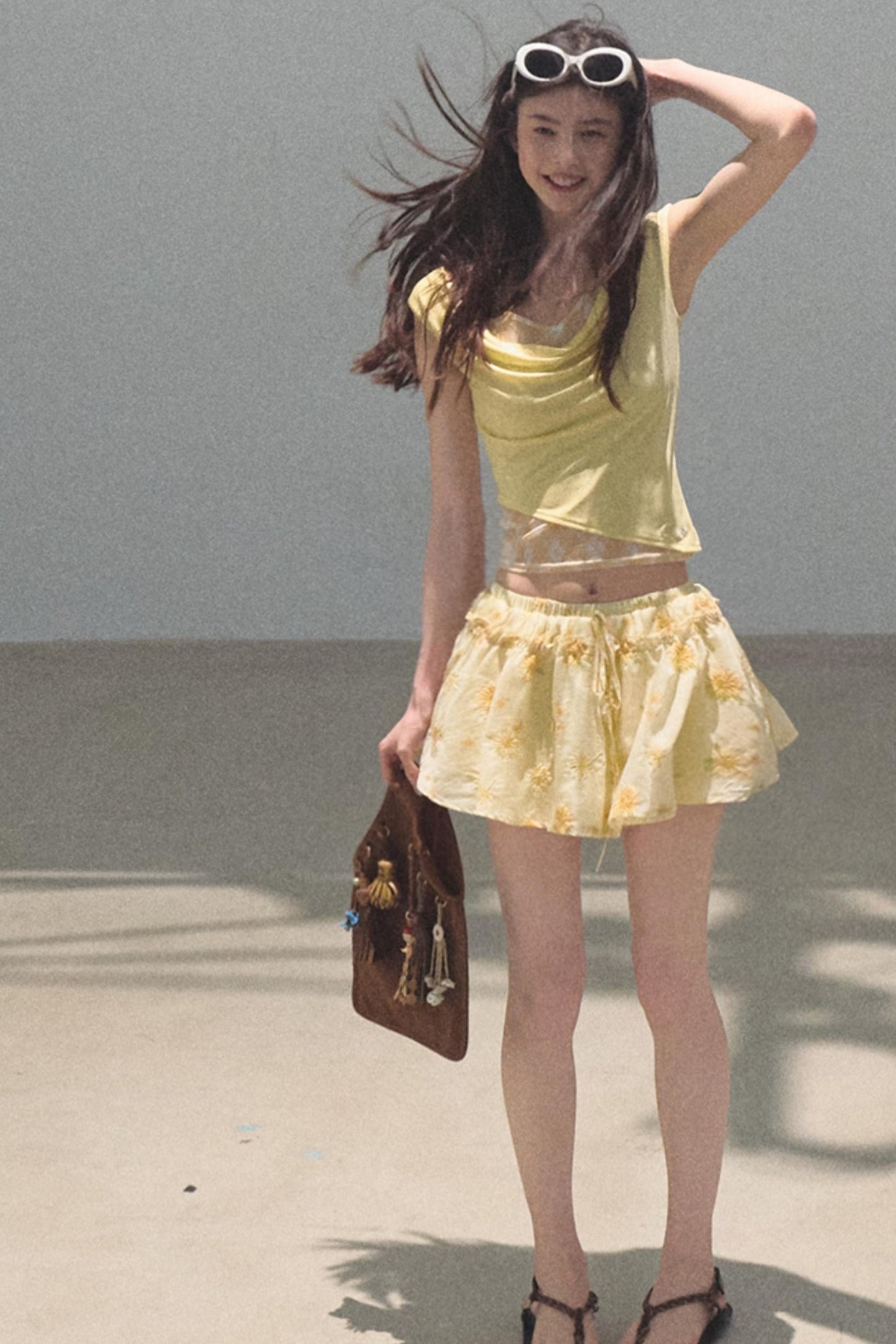 Swing Neck Check Slim Fit Crop Top